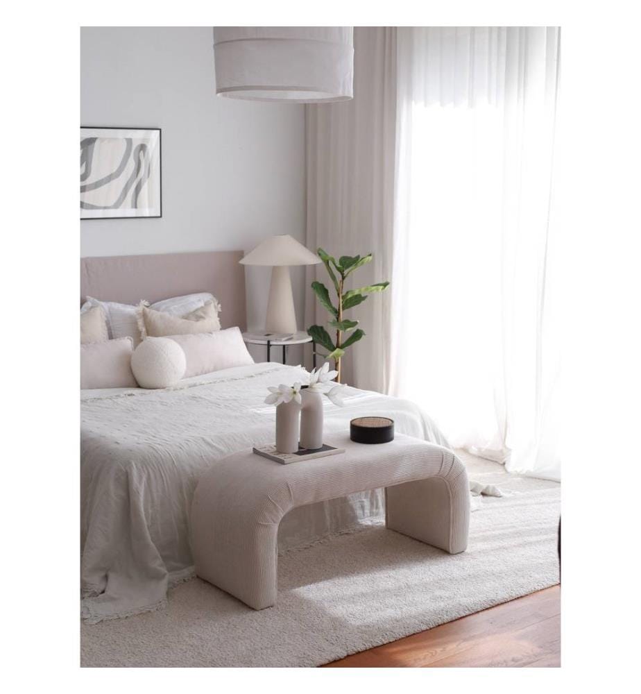 Pouf, blanc, 100% polyester, cadre : Hêtre