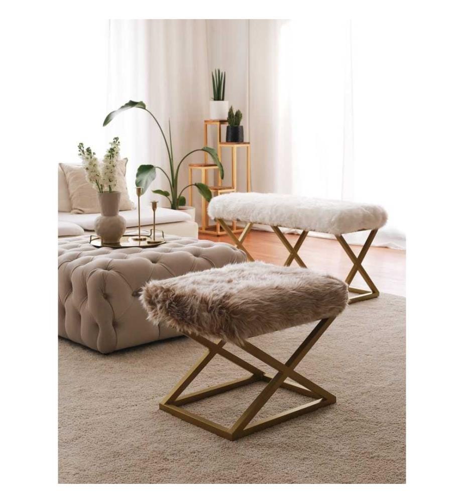 Pouf, marron, or, cadre : 100% métal, tissu : Peluche