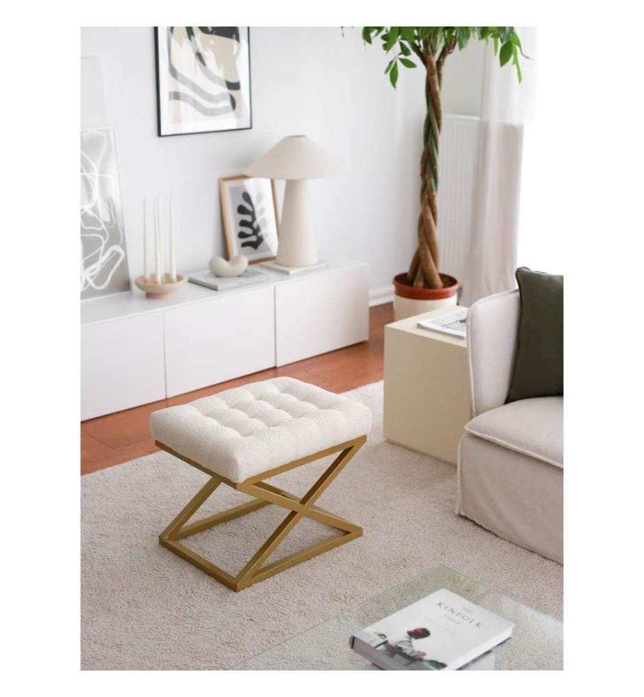 Pouf, crème, cadre : 100% métal, tissu : Teddy