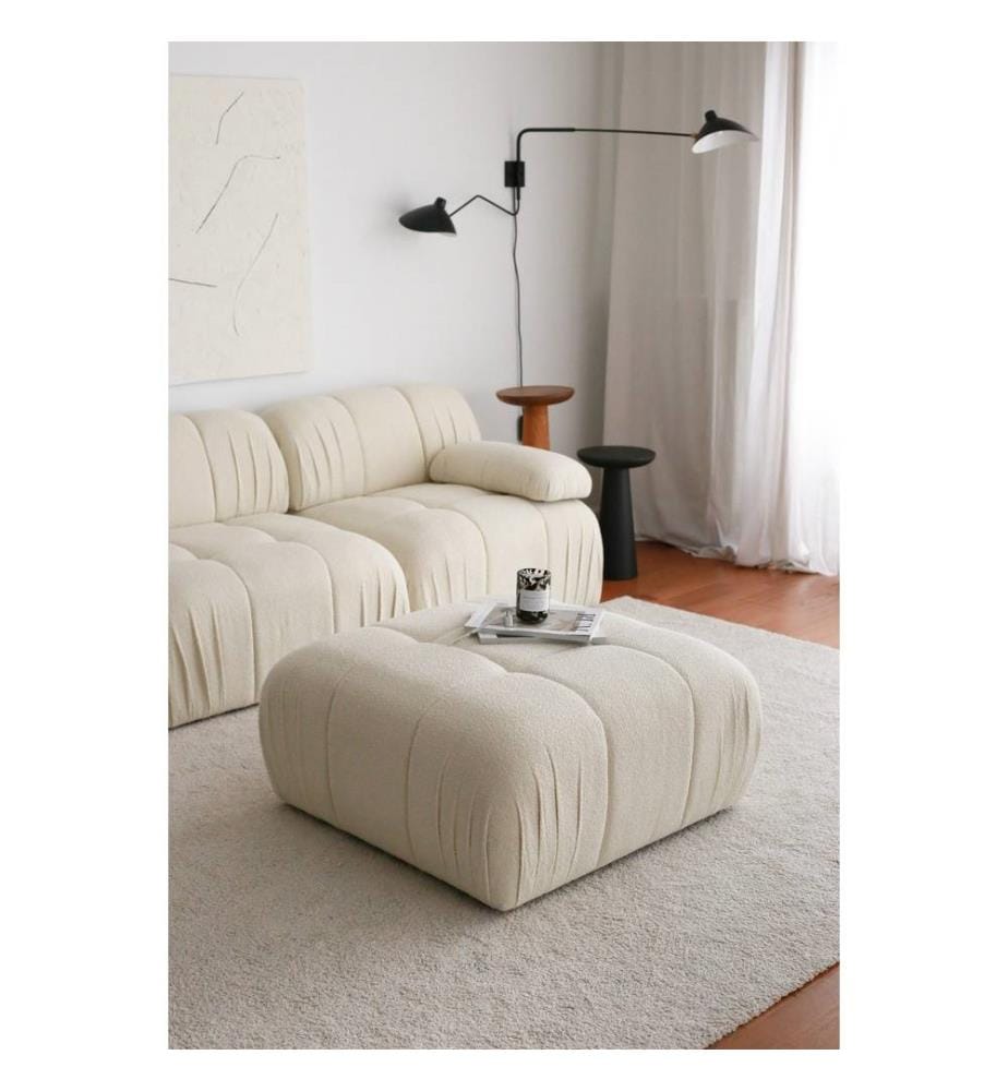 Pouf, blanc, tissu : 100% Teddy
