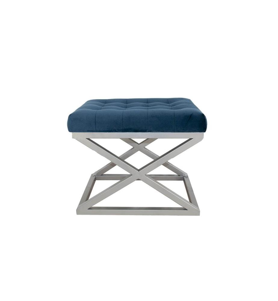 Pouf, bleu marine, argent, cadre : 100% métal, tissu : 100% polyester Babyface