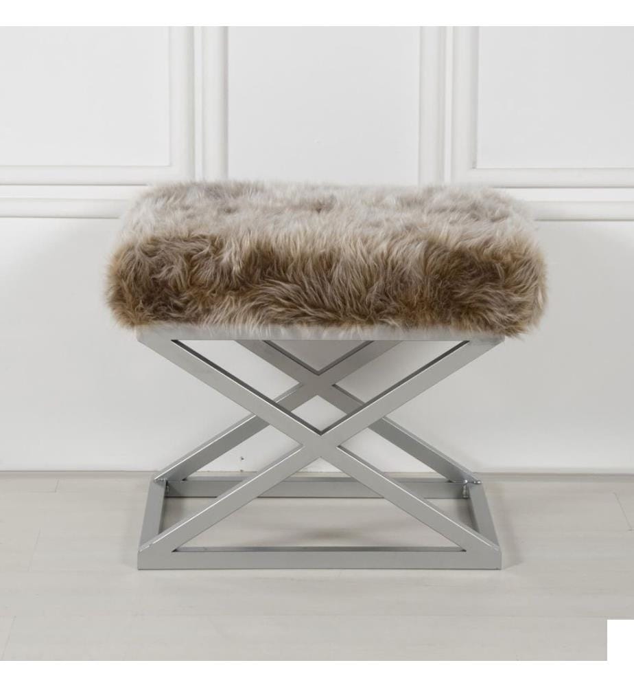 Pouf, Silver, Brown, Cadre : 100% métal, tissu : 100% polyester Babyface