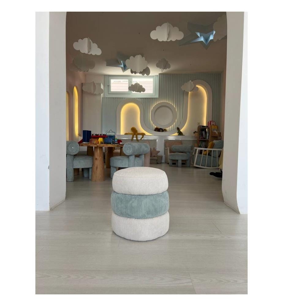 Pouf, bleu, blanc, tissu : 100% polyester