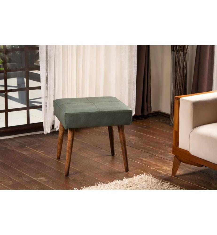 Pouf, vert, cadre en bois de hêtre, tissu en cuir Pu