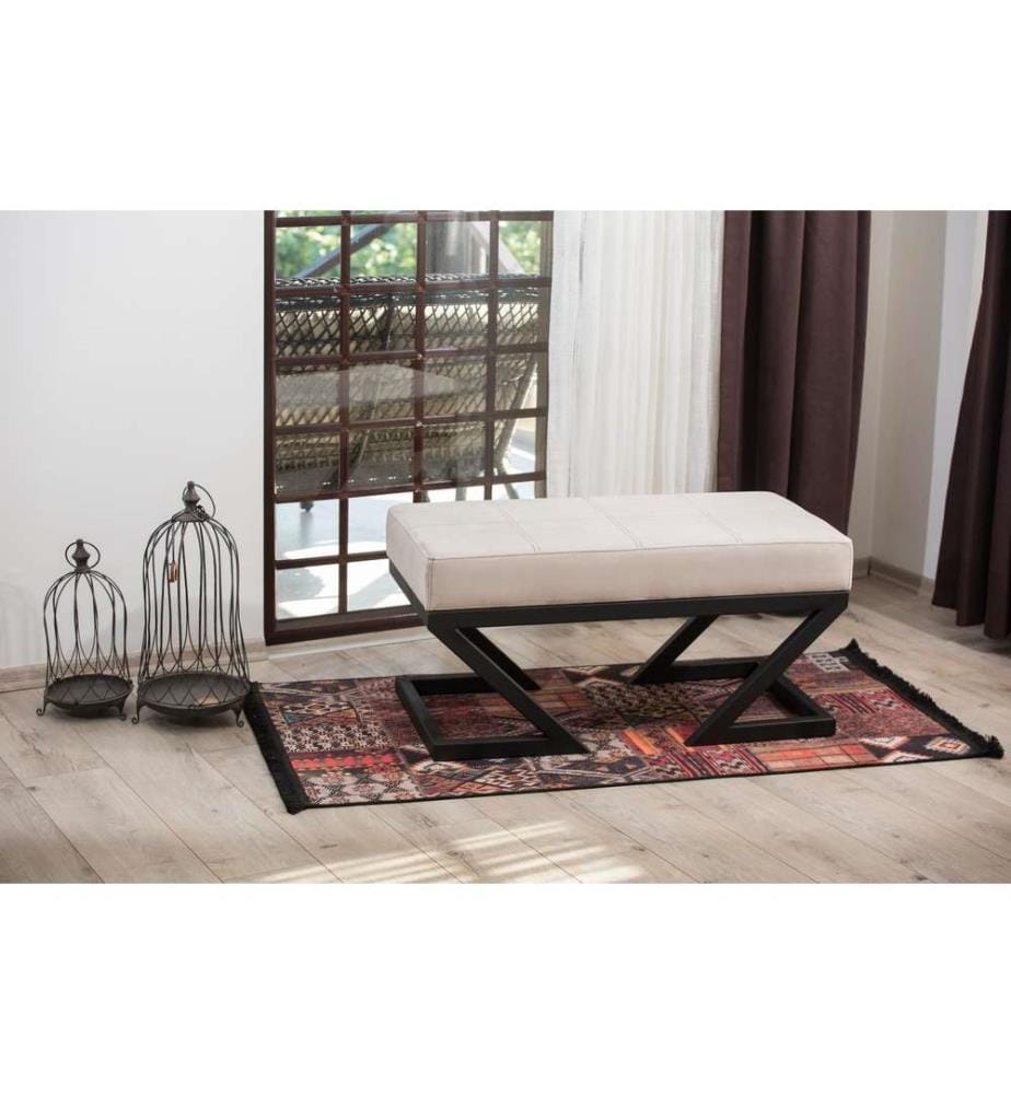 Pouf, beige, cadre en métal, tissu en velours
