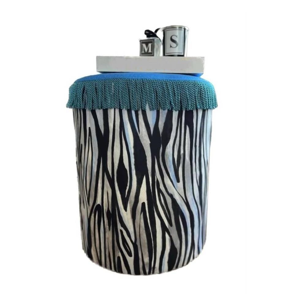 Pouf, noir, blanc, tissu : Lin