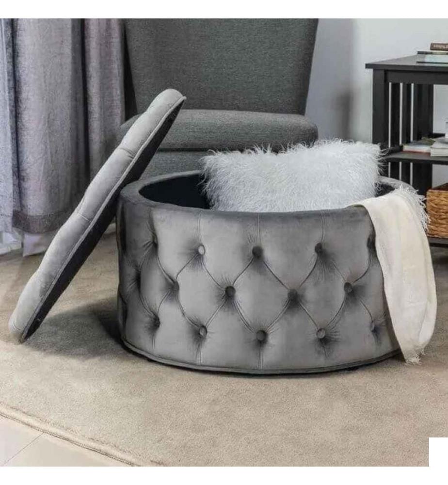 Pouf, Gris, Cadre : MDF, Tissu : Babyface