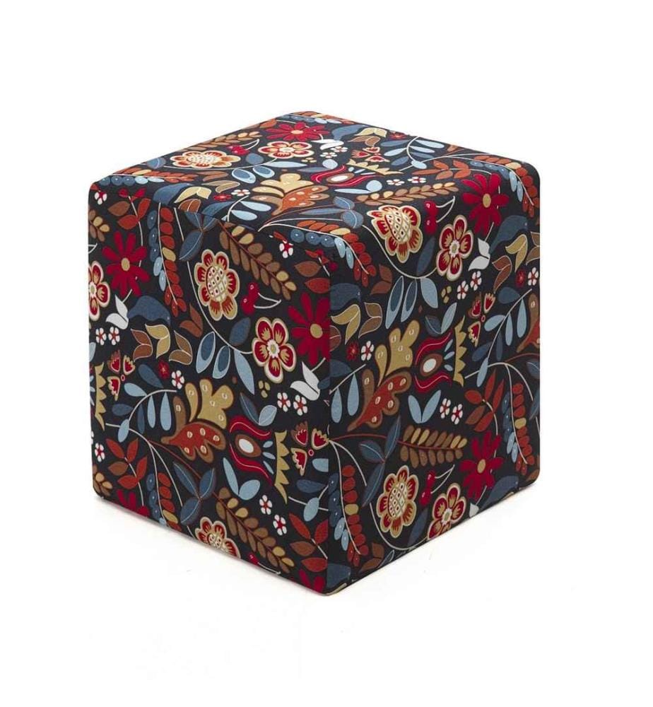 Tuffet, Rouge Noir Bleu Jaune, Bois de hêtre - Cadre MDF, Tissu polyester