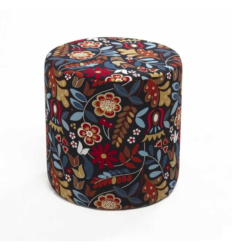 Tuffet, Rouge Noir Bleu Jaune, Bois de hêtre - Cadre MDF, Tissu polyester