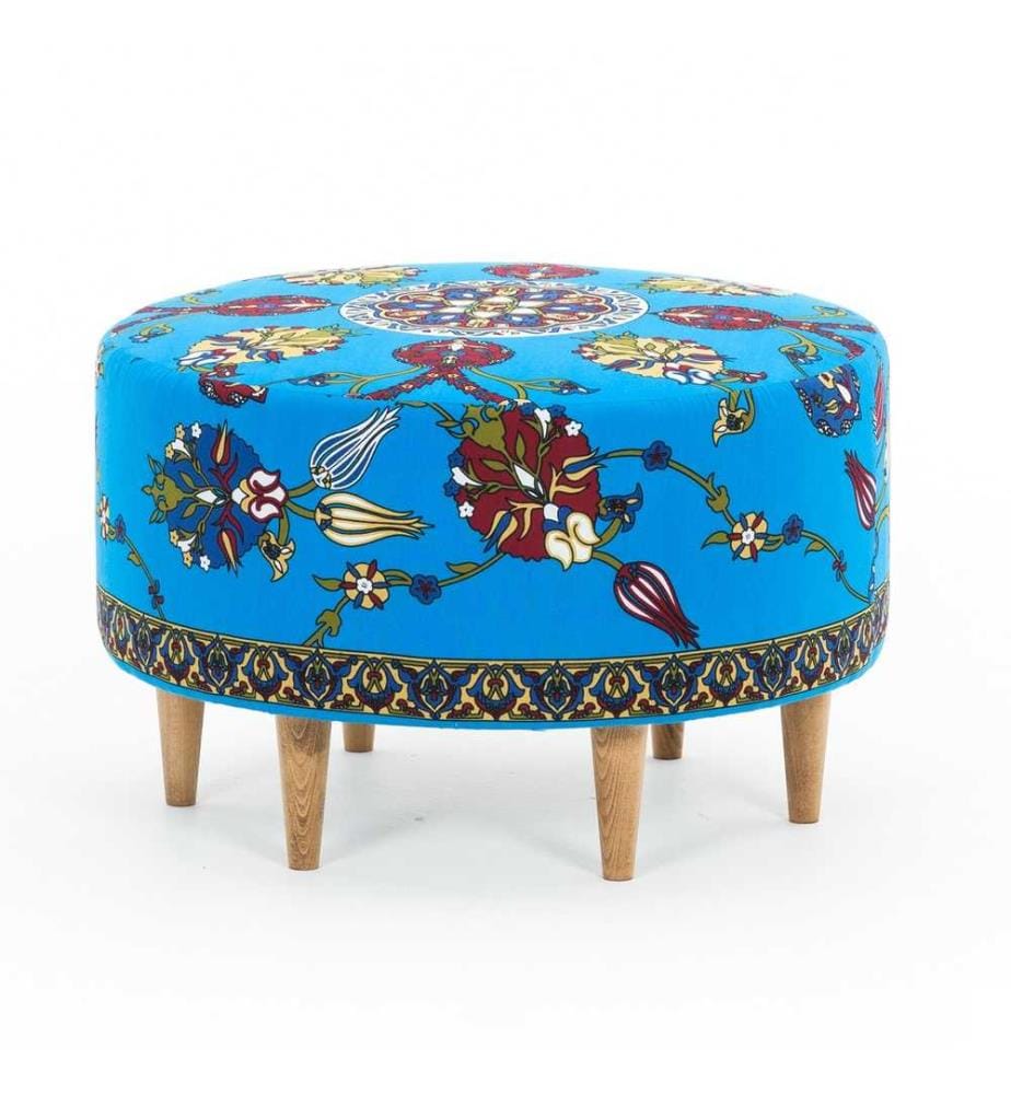 Tuffet, Bleu Jaune Rouge Vert Blanc, Bois de hêtre - cadre MDF, tissu velours