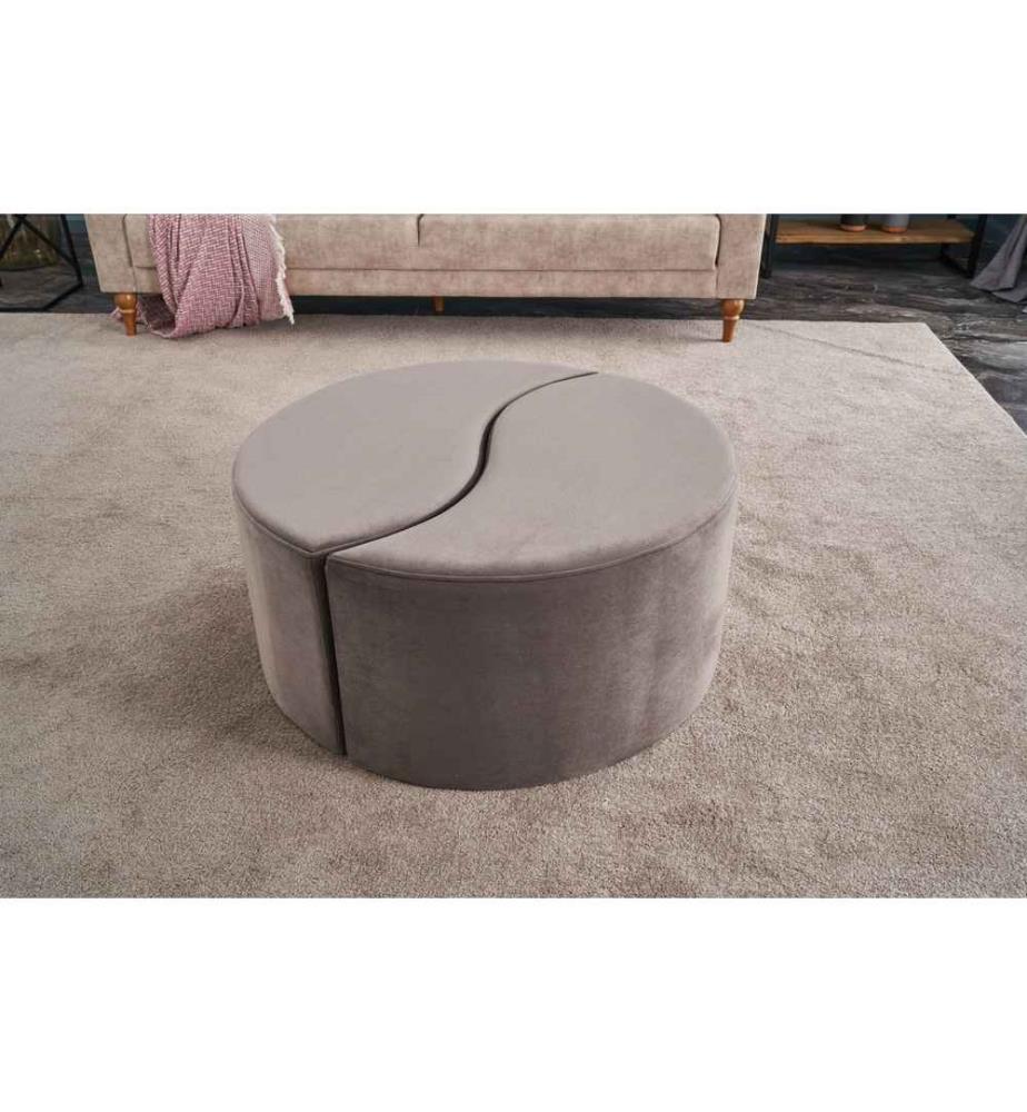 Pouf, vison, polyester et velours, corps en bois