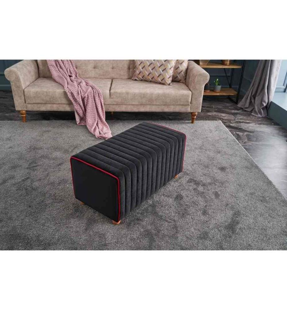 Pouf, rose anthracite, polyester et velours, corps en bois
