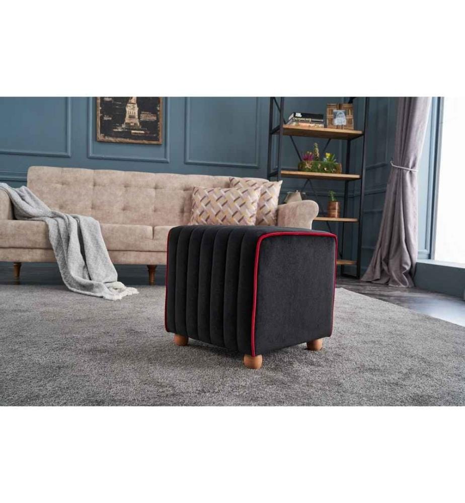 Pouf, rose anthracite, polyester et velours, corps en bois