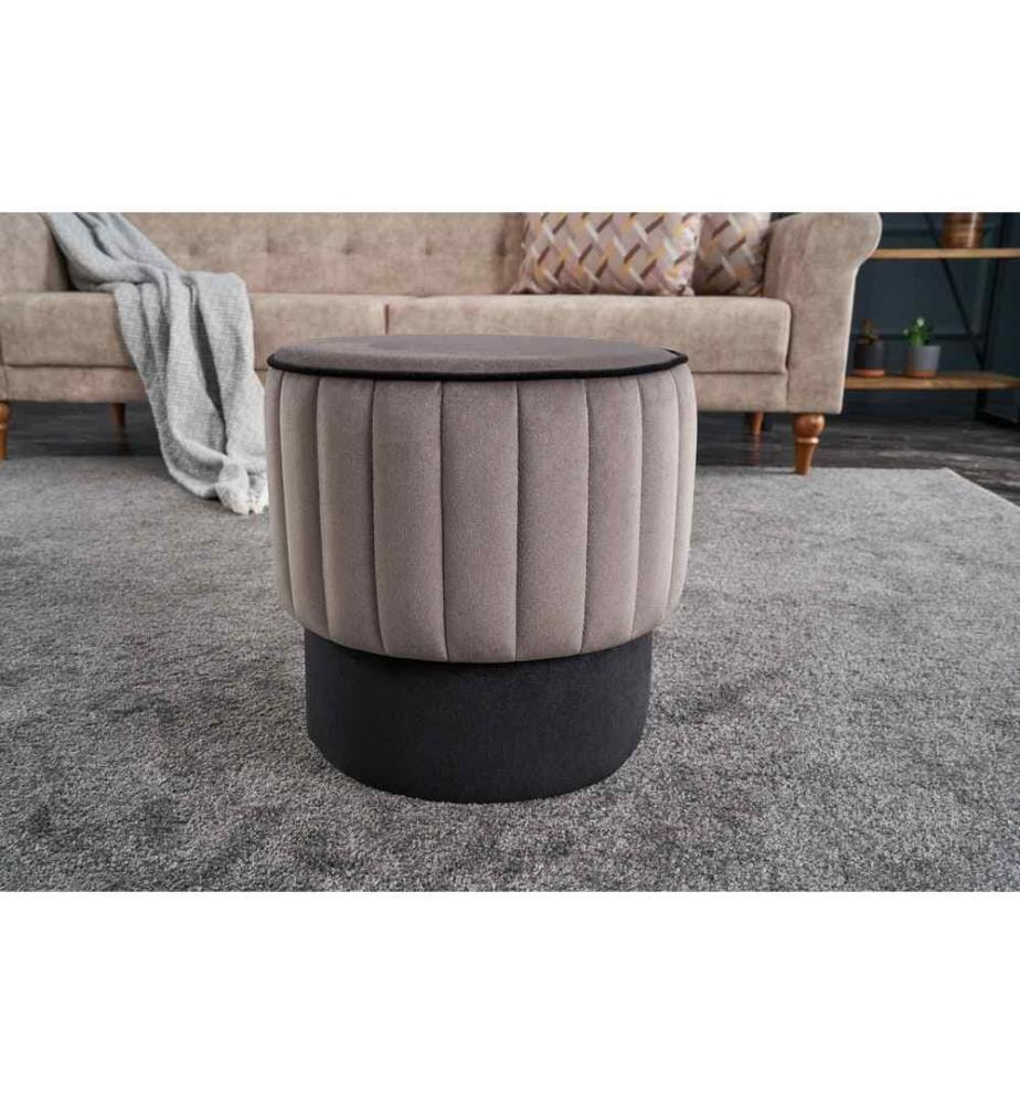 Pouf, gris, polyester et velours, corps en bois