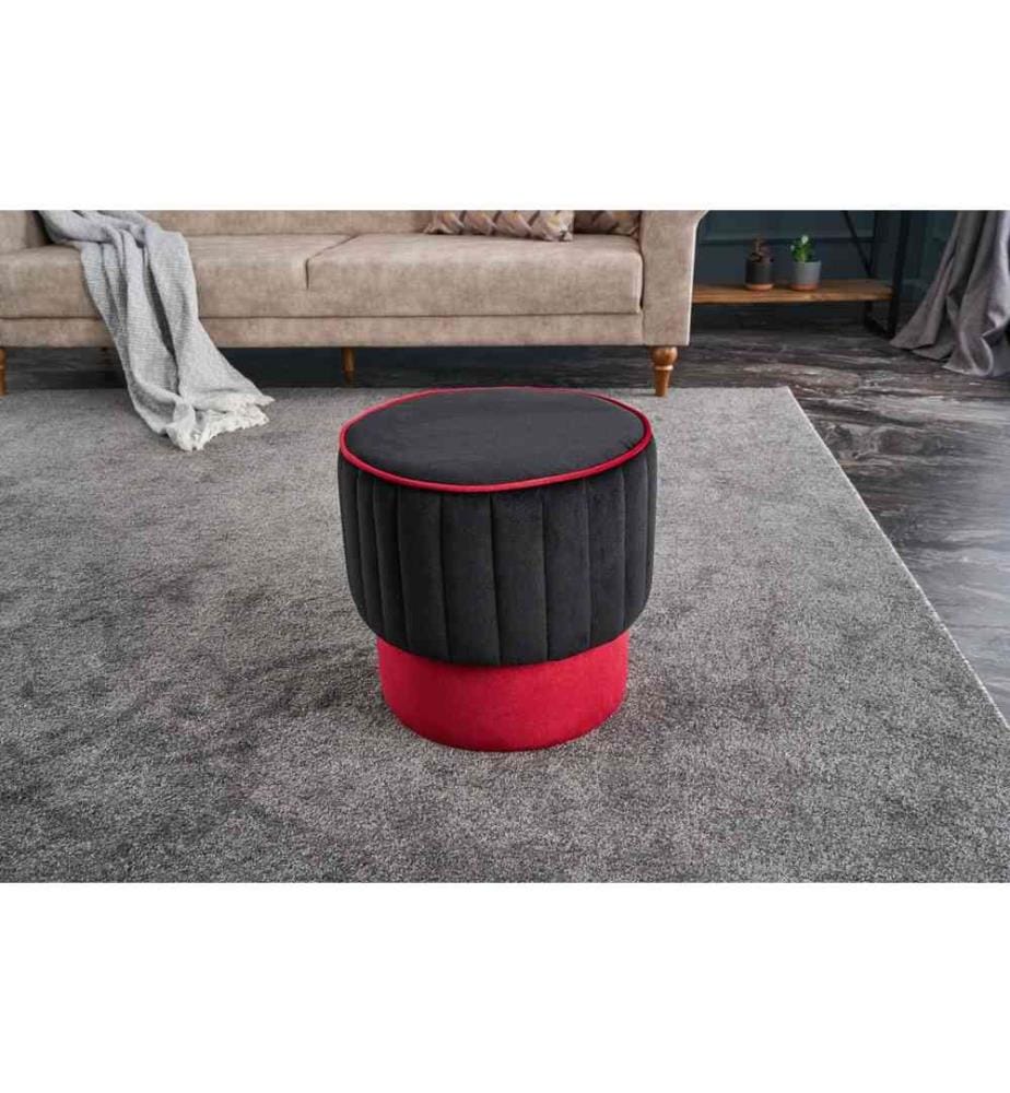 Pouf, rose anthracite, polyester et velours, corps en bois