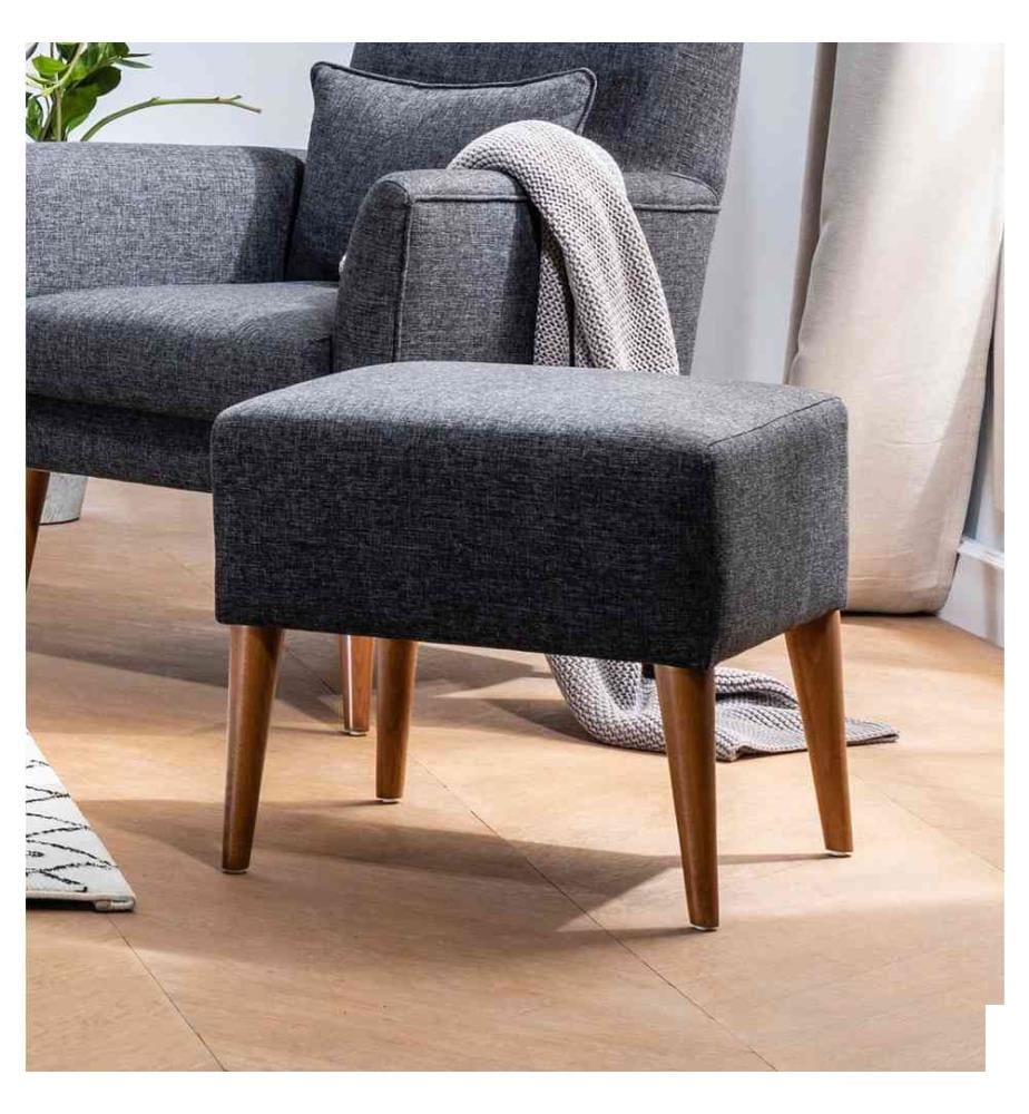 Tuffet, Dark Grey, cadre en bois de charme, tissu lin