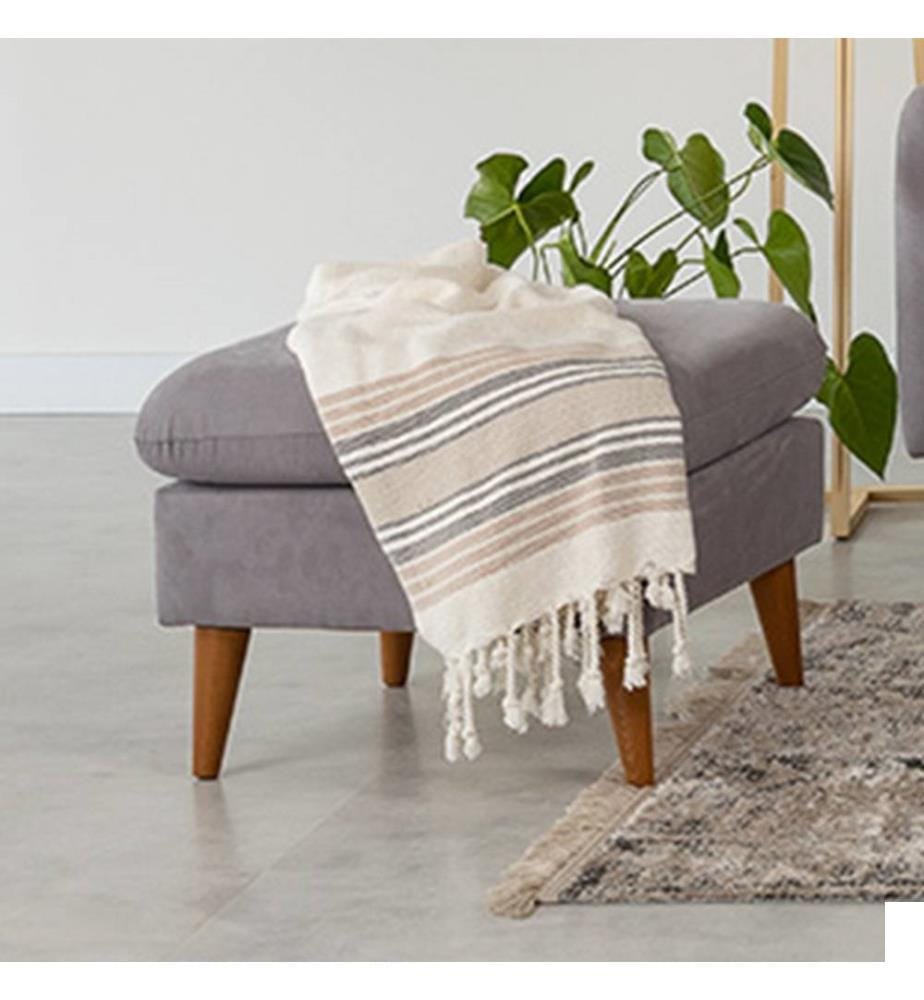 Tuffet, gris, cadre en bois de pin, tissu en maille Tissu