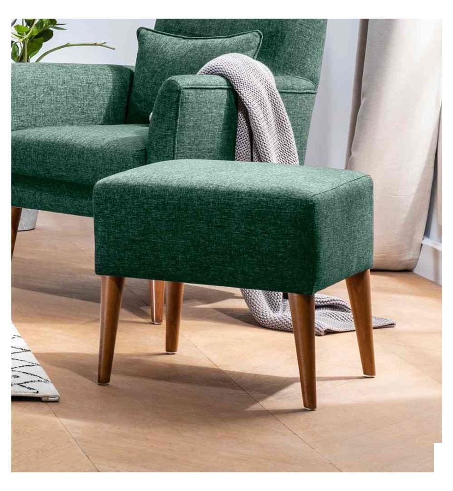 Tuffet, vert, cadre en bois de charme, tissu en lin