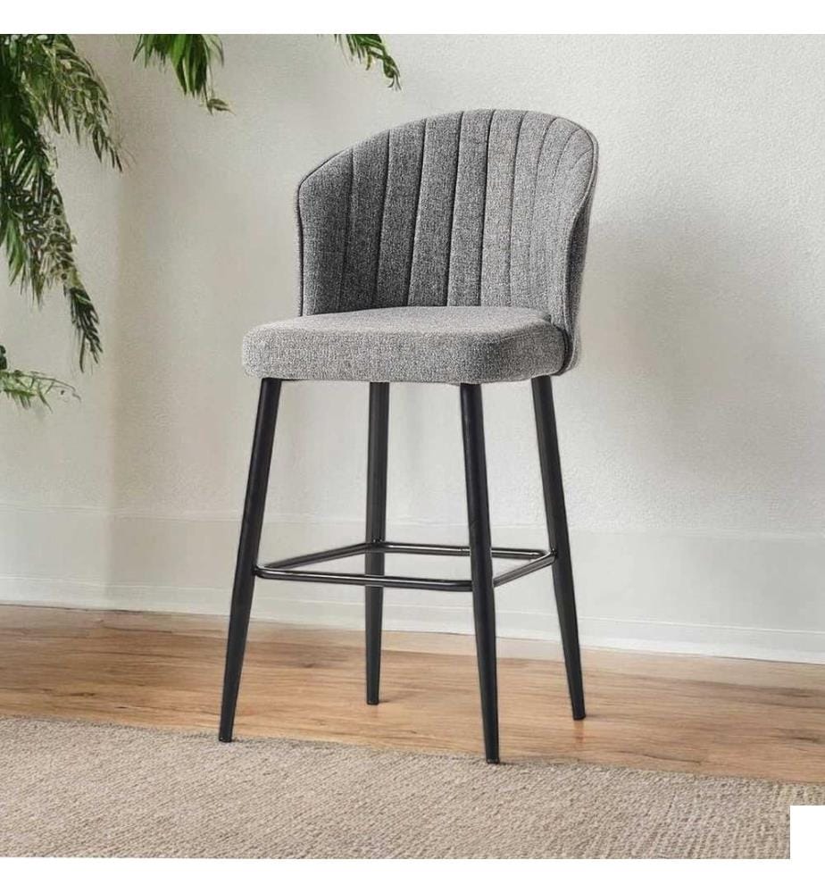 Ensemble de tabourets de bar, 2 pièces, gris, noir, 100 % panneau de particules mélaminé, housse : tissu Tivoli, pieds en métal