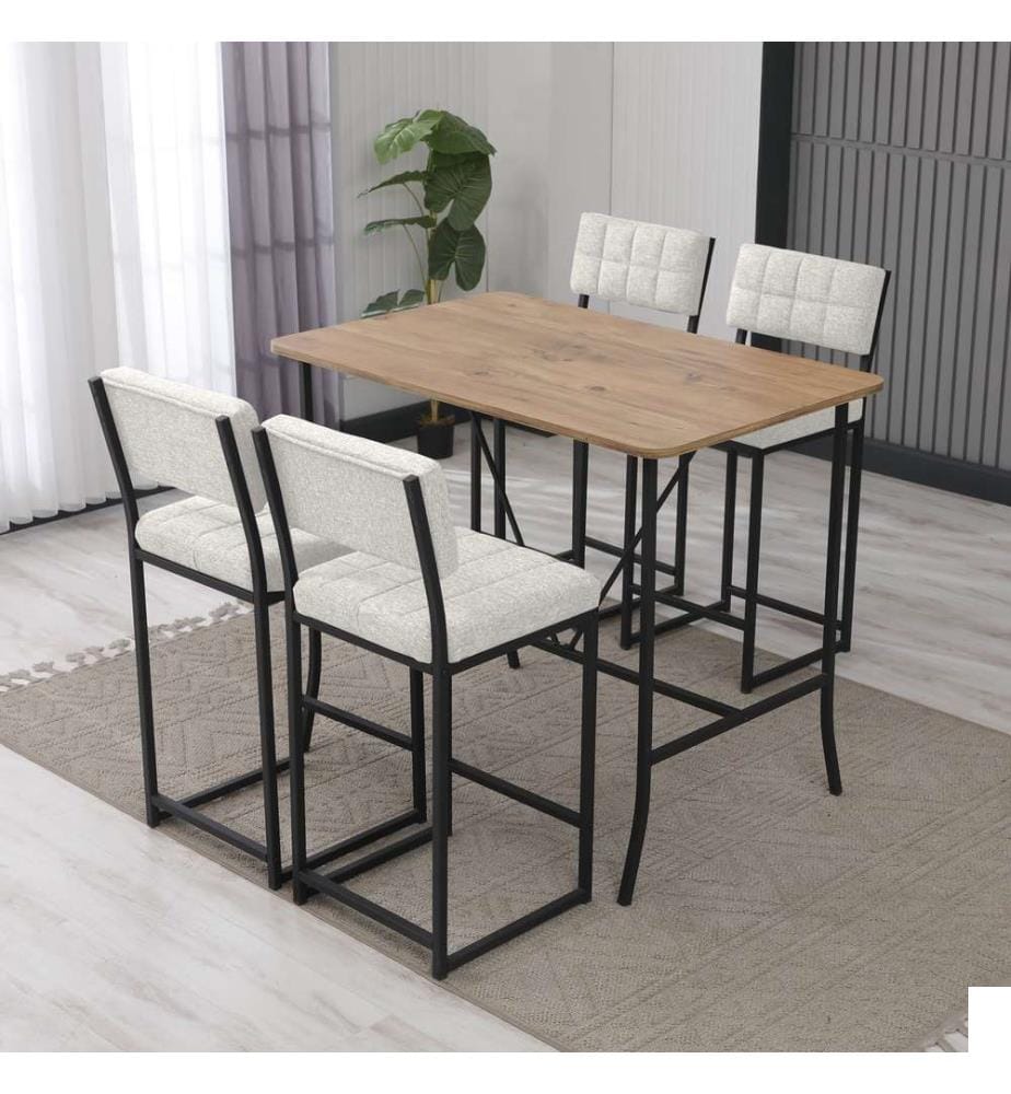 Ensemble table de bar et tabouret, 5 pièces, crème, noyer, 100 % panneau de particules mélaminé