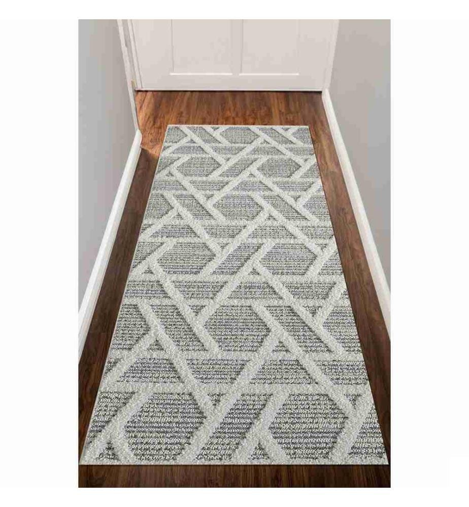 Tapis de hall, crème, gris, 100% polypropylène, 80 x 250 cm