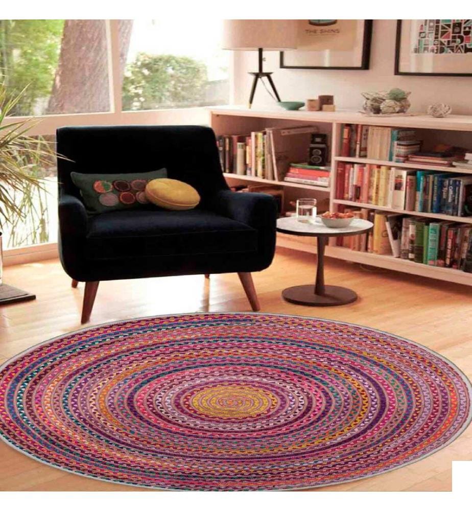 Tapis, rose, blanc, jaune, vert, 100% polyester, diamètre : 60 cm