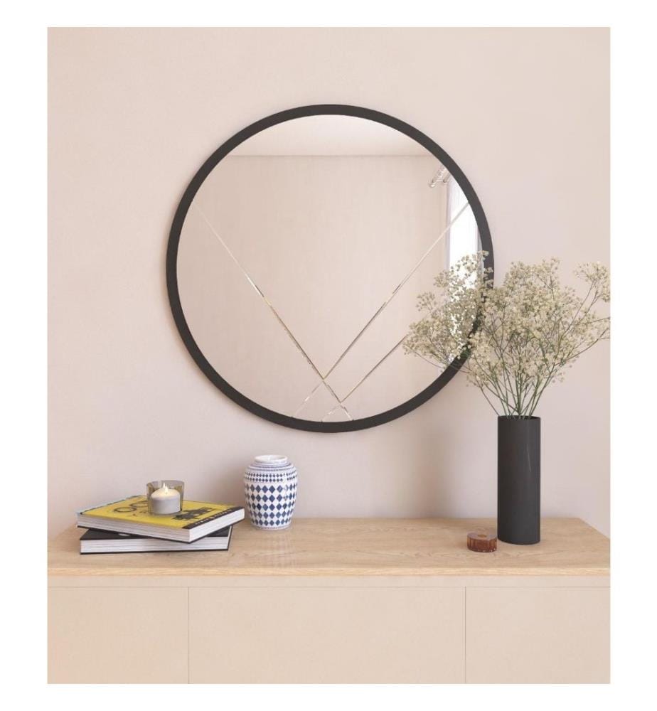Miroir, noir, MDF, miroir rond