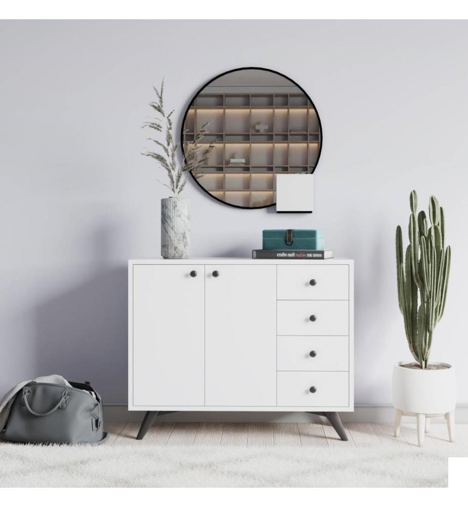 Armoire multifonctions, blanc, panneau de particules mélaminé