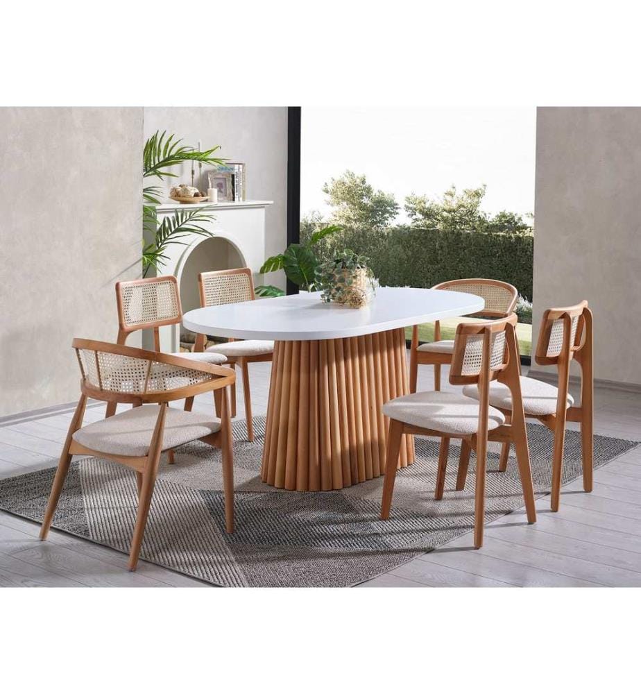 Table à manger, blanc, naturel, 100 % BOIS DE HÊTRE