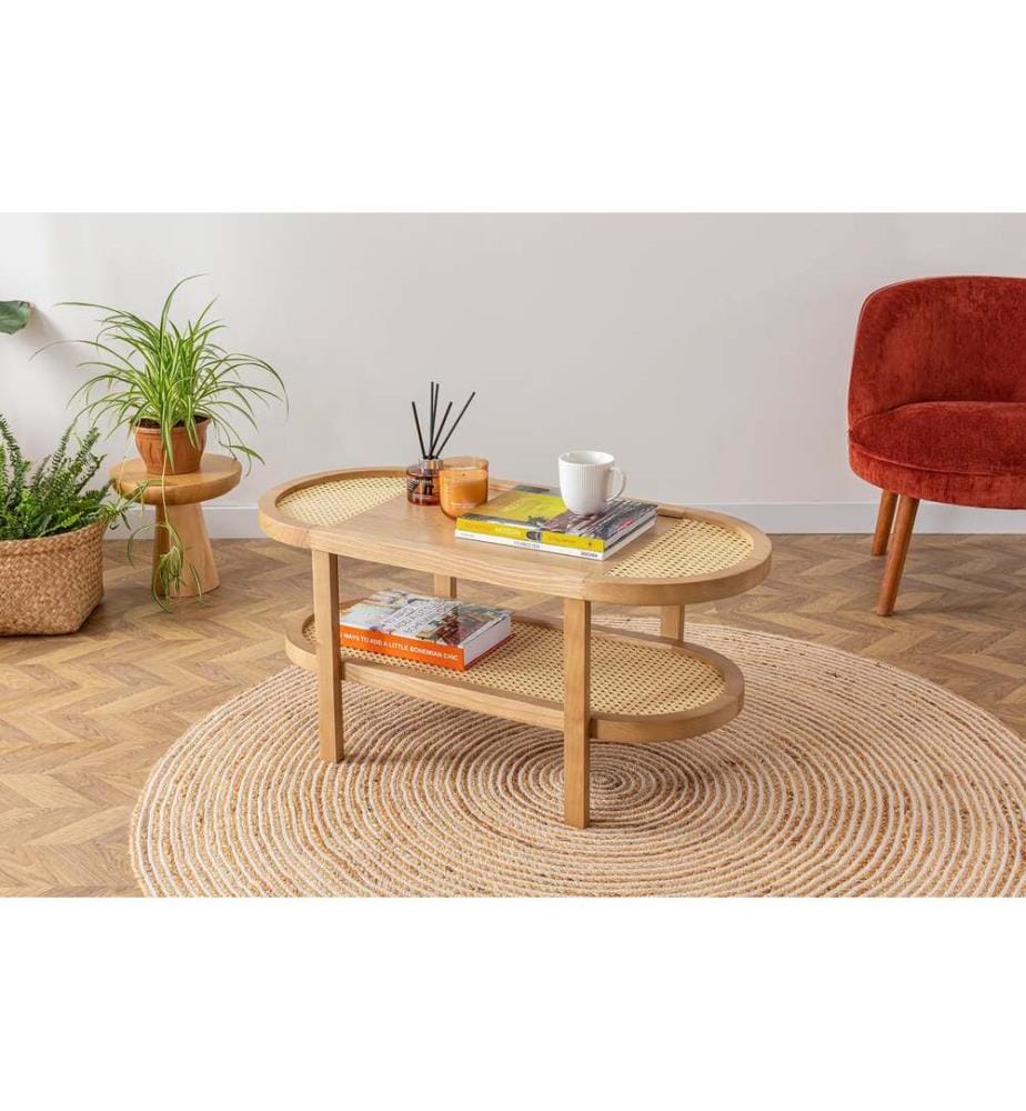 Table basse, naturel, corps 100 % bois de frêne, plateau en MDF
