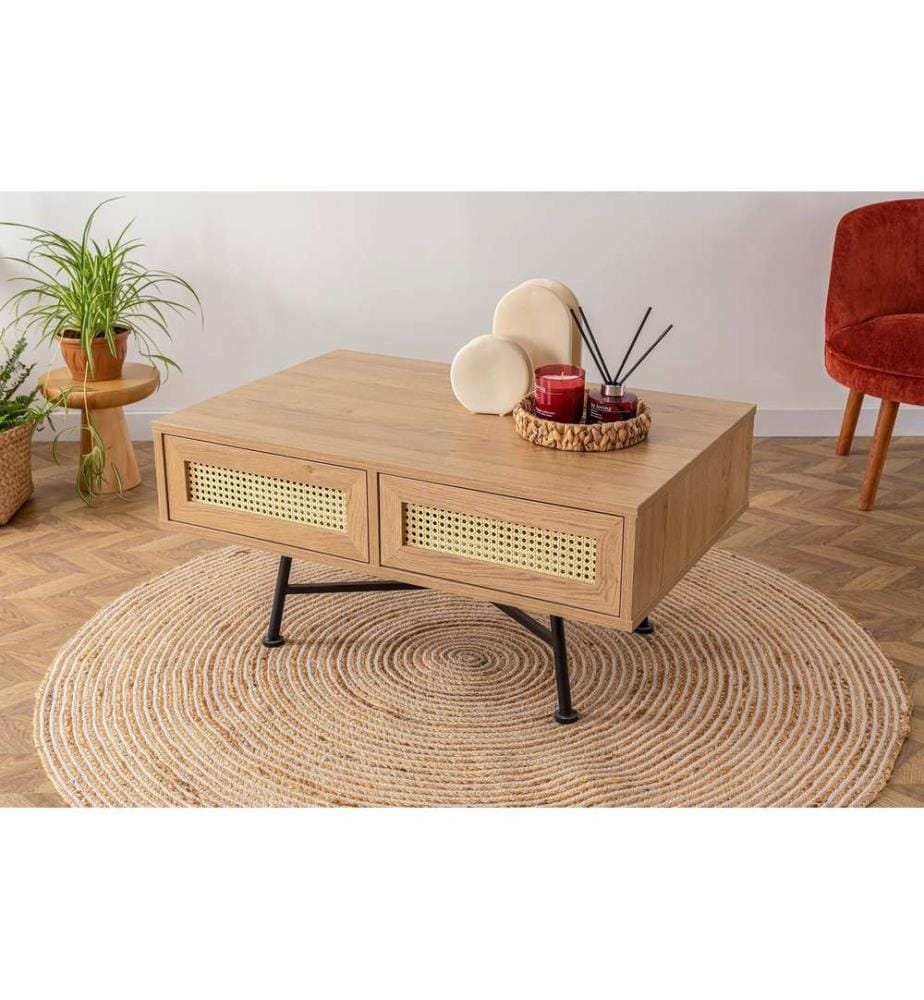 Table basse, Naturelle, Panneau de particules mélaminé, Pieds en métal