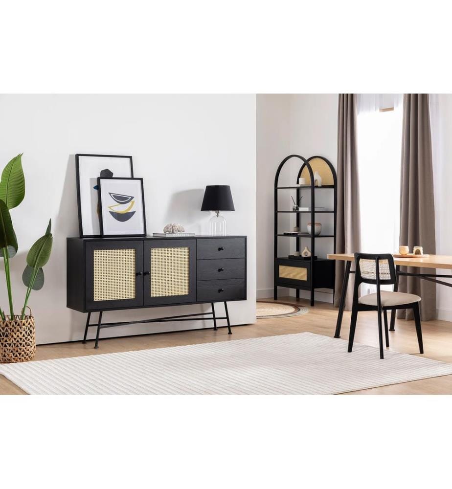 Console, noir, 100 % PANNEAU DE PARTICULES ENDUIT DE MÉLAMINE, pieds en métal