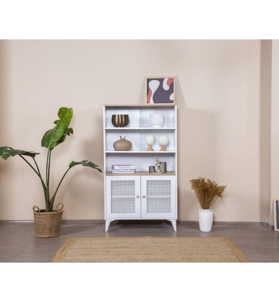 Bibliothèque, blanche, chêne, 100 % MDF