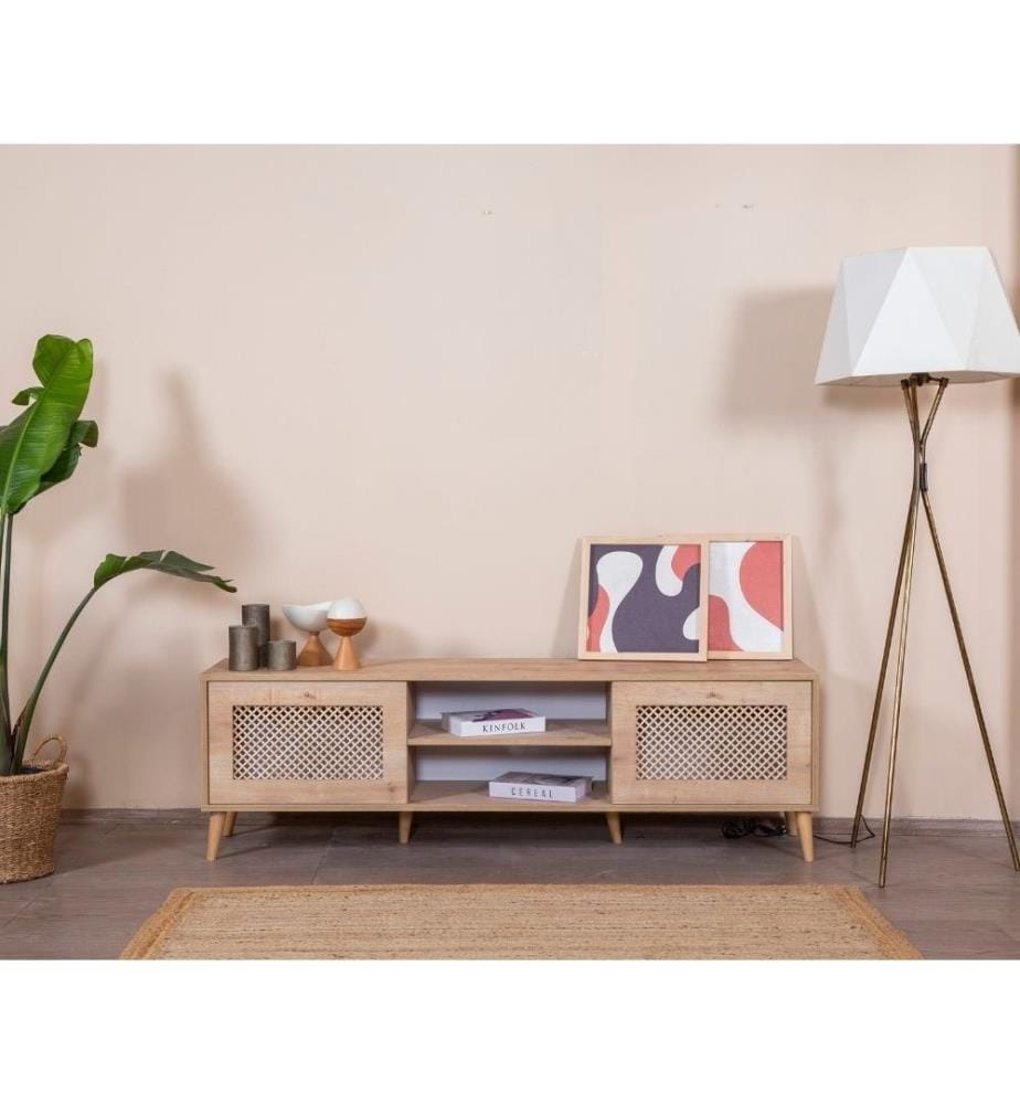 Meuble TV, chêne, 100 % AGRAGÉ MÉLAMINÉ