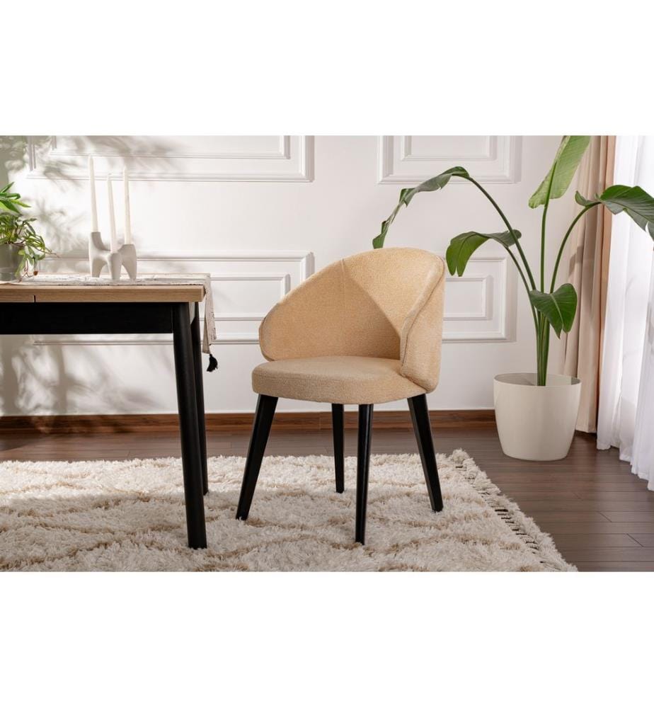 Ensemble de chaises, 2 pièces, beige, noir, structure : 100 % HÊTRE, tissu : 100 % COTON, pieds en bois