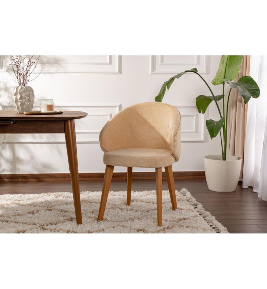 Ensemble de chaises, 2 pièces, beige, chêne foncé, structure : 100 % HÊTRE, tissu : 100 % COTON, pieds en bois