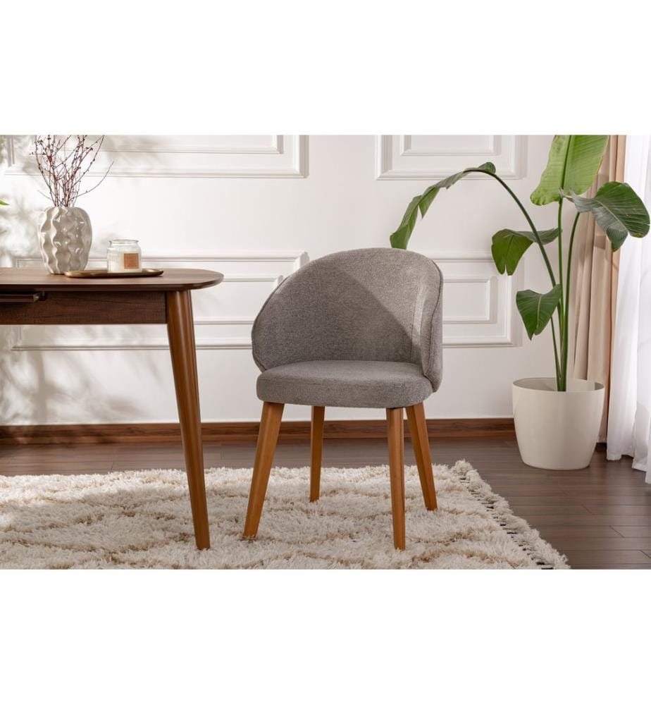 Ensemble de chaises, 2 pièces, gris, chêne foncé, structure : 100 % HÊTRE, tissu : 100 % COTON, pieds en bois