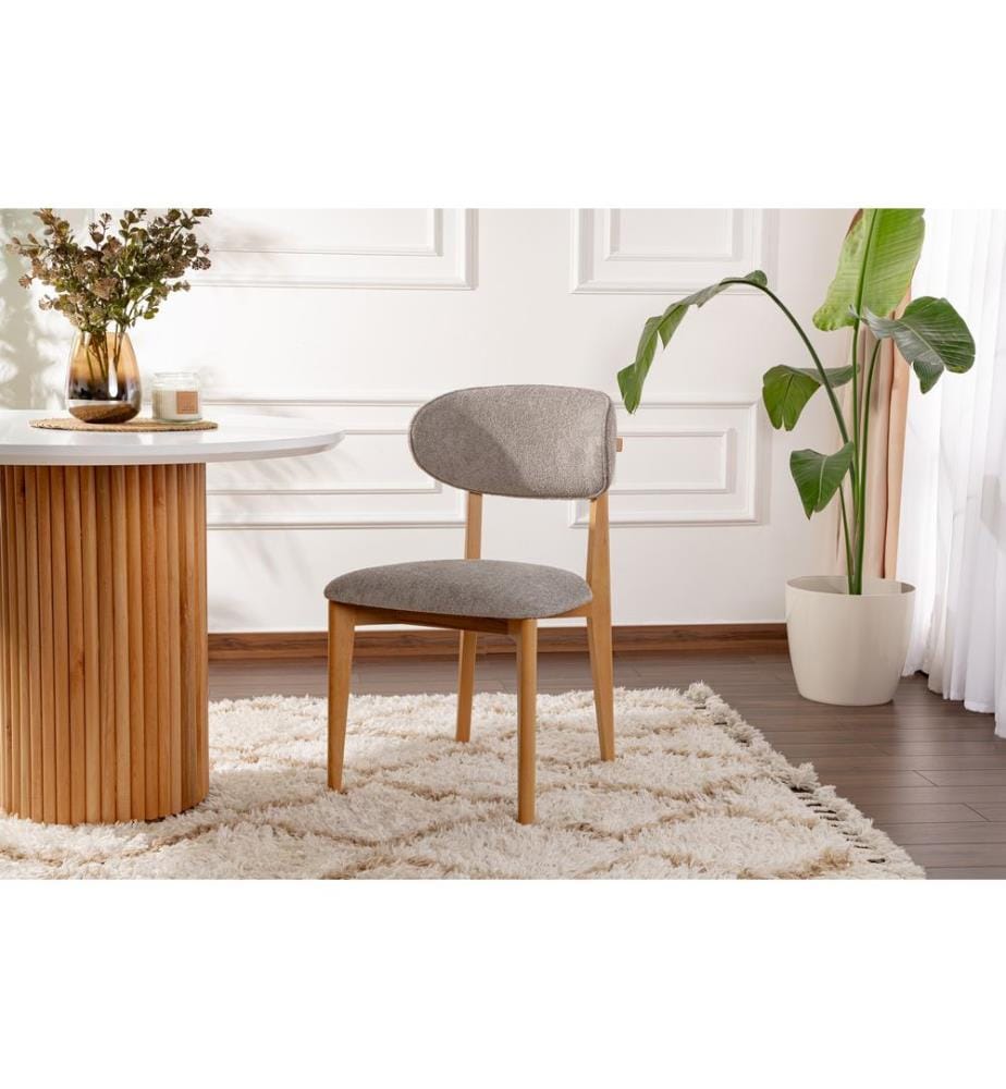 Ensemble de chaises, 2 pièces, gris, chêne clair, structure : 100 % HÊTRE, tissu : 100 % COTON, pieds en bois