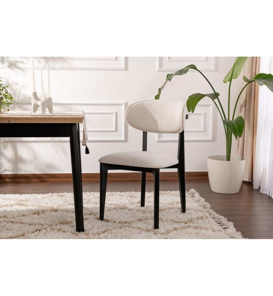 Ensemble de chaises, 2 pièces, blanc, noir, structure : 100 % HÊTRE, tissu : 100 % COTON, pieds en bois