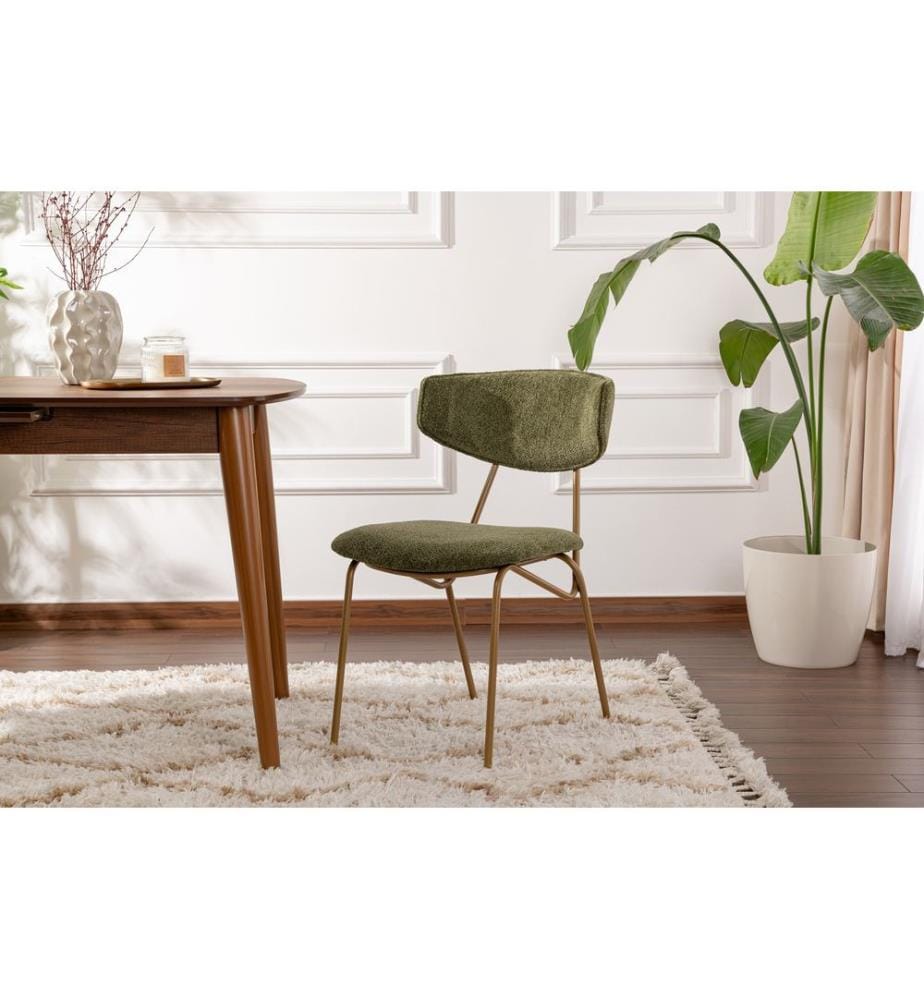 Ensemble de chaises, 2 pièces, vert, doré, structure : 100 % HÊTRE, tissu : 100 % COTON, pieds en métal