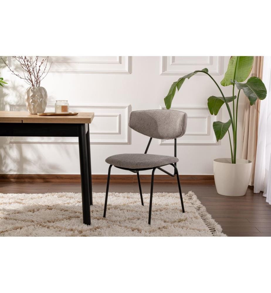 Ensemble de chaises, 2 pièces, gris, noir, structure : 100 % HÊTRE, tissu : 100 % COTON, pieds en métal