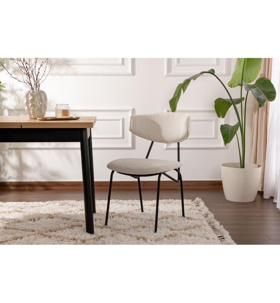 Ensemble de chaises, 2 pièces, blanc, noir, structure : 100 % HÊTRE, tissu : 100 % COTON, pieds en métal