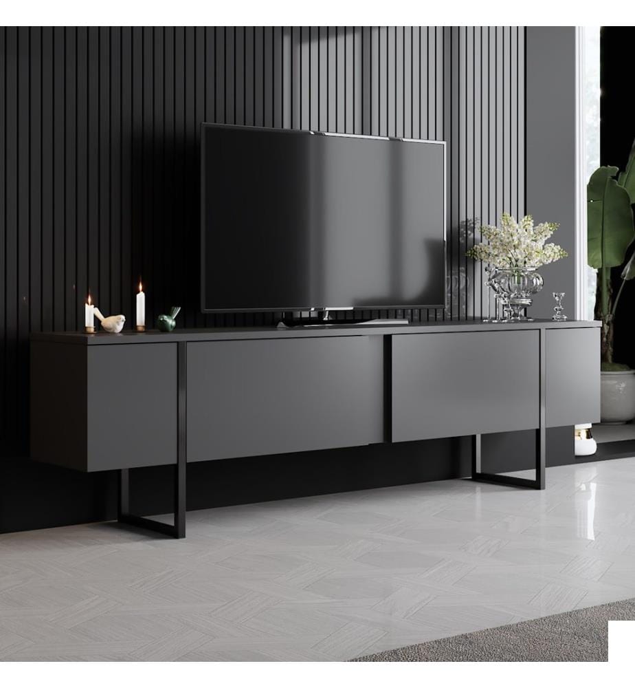 Stand De Télévision, Anthracite Plaque De Particules Recouvertes De Mélamine Noire, 100%