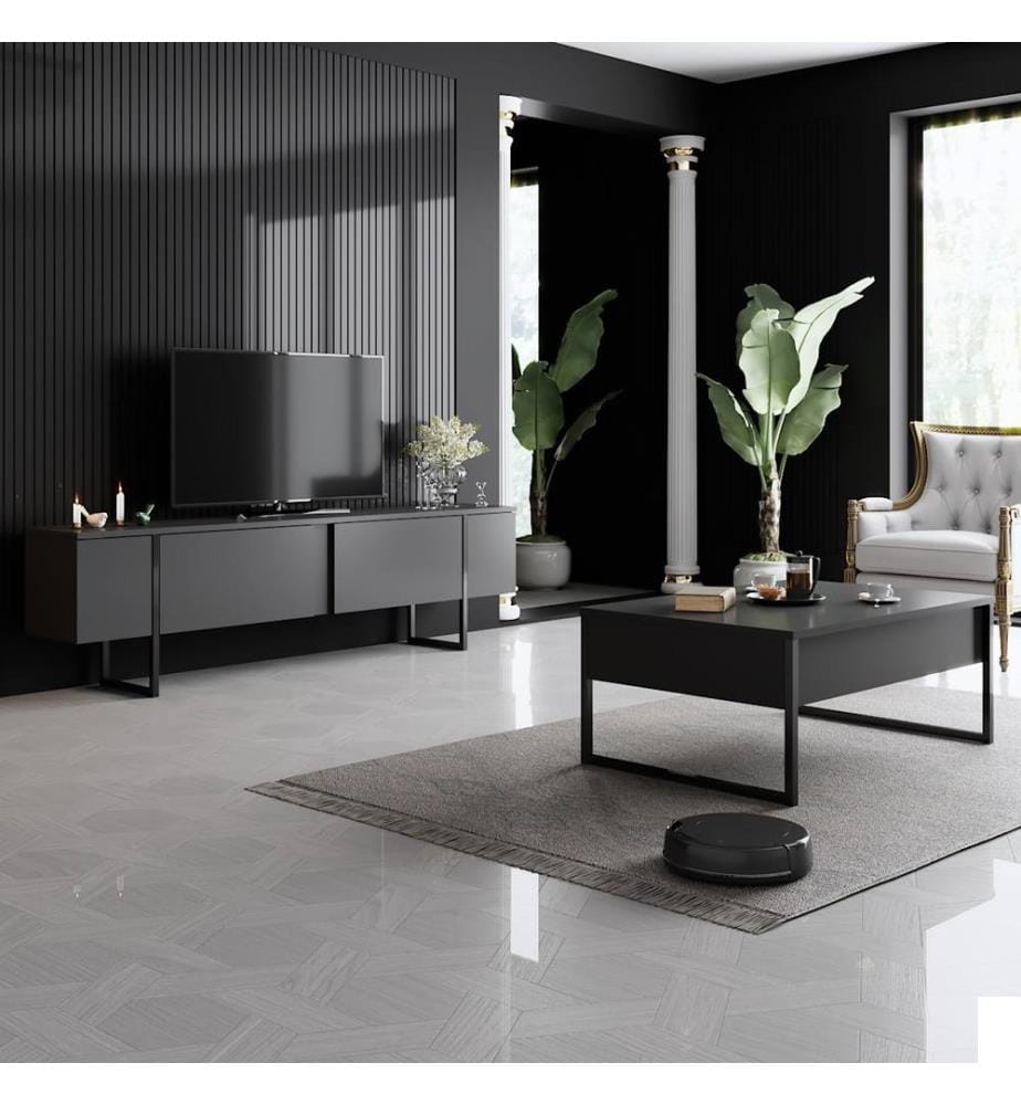 Ensemble de meubles de salon, anthracite, noir, panneau de particules mélaminé