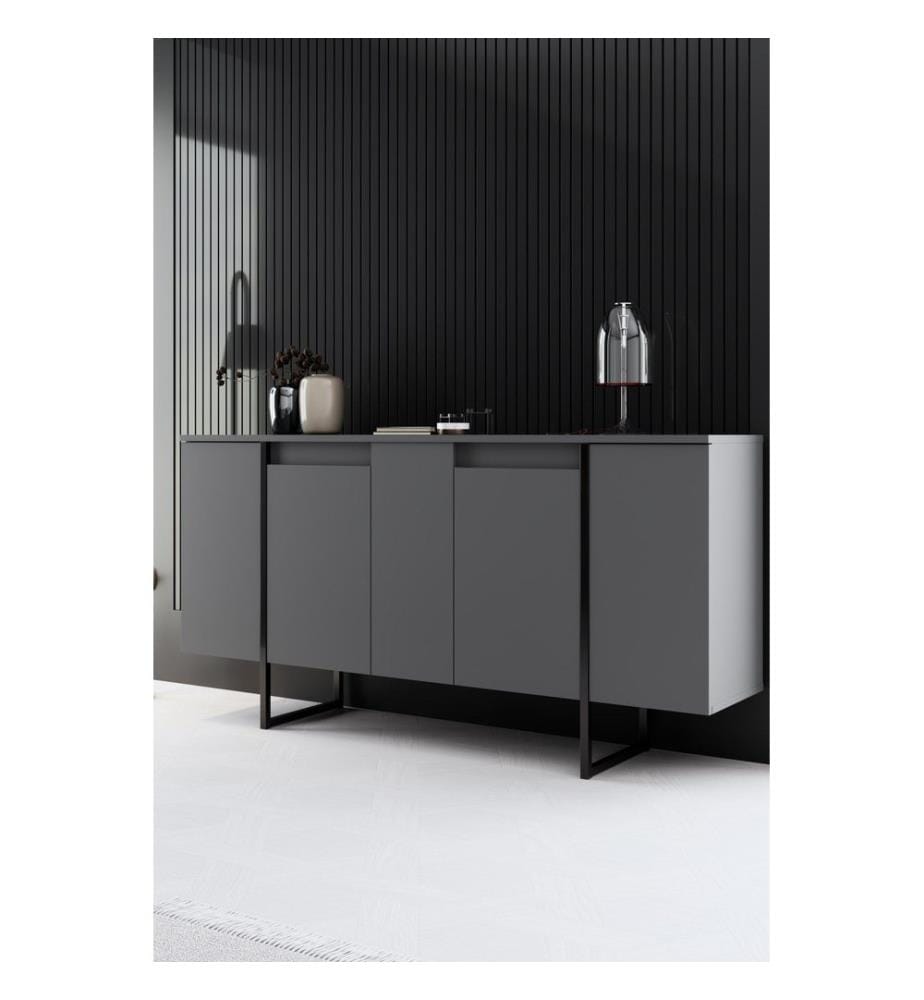 Console, Anthracite, Noir, Panneau de particules mélaminé, Pieds en métal