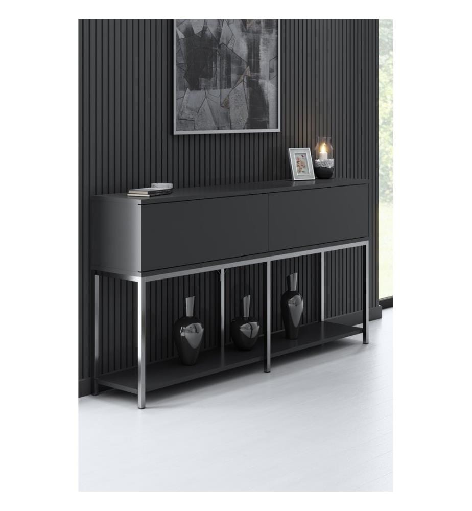 Console, anthracite, argent, panneau de particules mélaminé, pieds en métal
