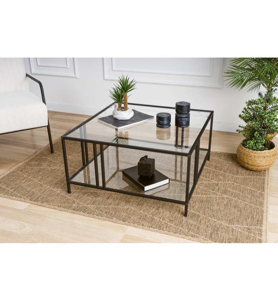 Table à café, noir, verre trempé, cadre : %100 métal