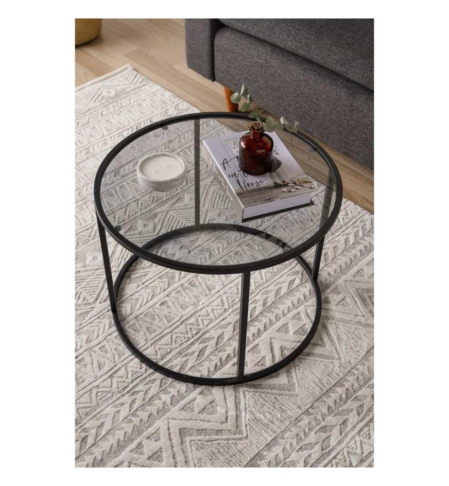 Table basse, noire, verre trempé, cadre : %100 Métal