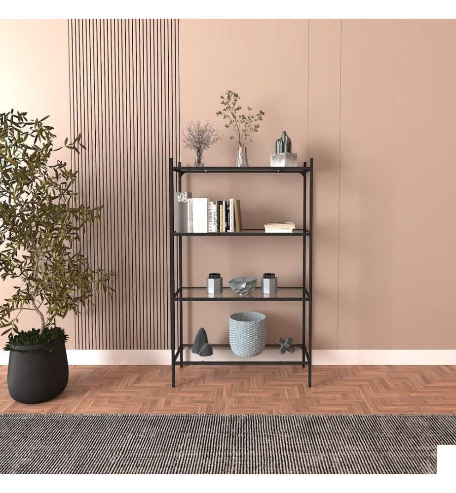 Etagère, Noir, Verre trempé, Pieds en métal