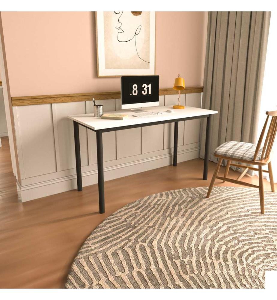 Bureau, noir, blanc, 100 % MÉLAMINE, structure : 100 % MÉTAL